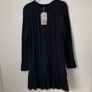NWT Fashion Black Cable Knit Sweater Mini Dress Size M